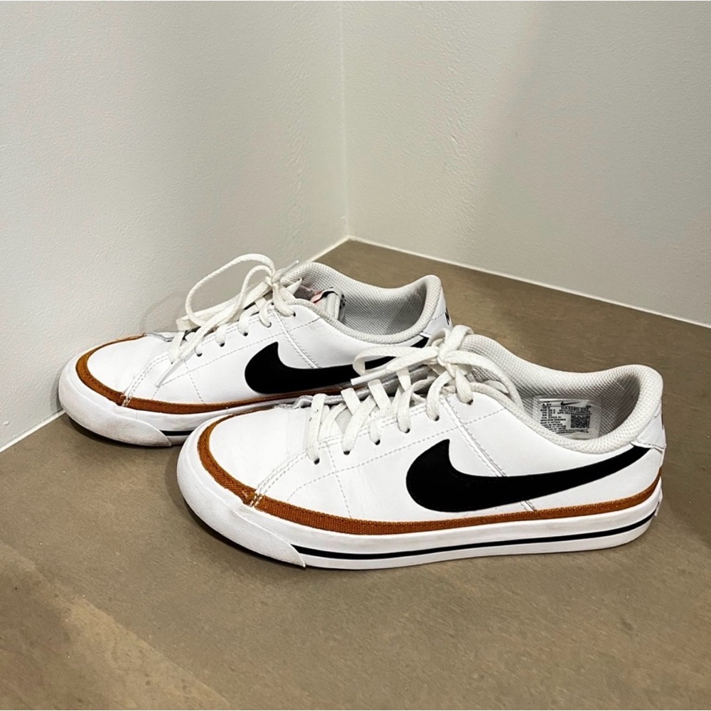 Nike Court Legacy White Sneakers with Black and Brown Details